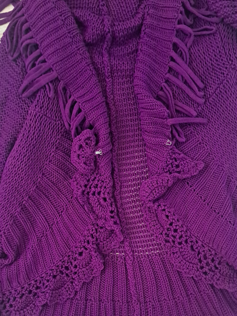 Citiknits Plum Purple Knit Ruffle Fringe Cardigan with Rose Detail 1X Boho - Picture 12 of 12
